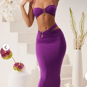 OH POLLY Purple Two-Piece Halter Top and Skirt Set